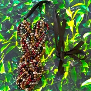 EUC LOFT Black Garnet & Fuchsia Beaded Tie Necklace
